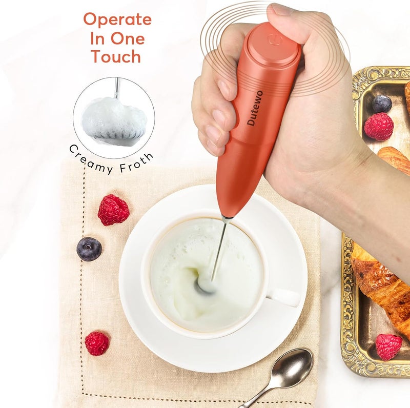 Dutewo Hand Mixer Milk Frother for Coffee - Frother Handheld Foam Maker for Lattes, Electric whisk Drink Mixer Mini Foamer for Cappuccino, Frappe, Matcha, Hot Chocolate, Red 178C - Image 3